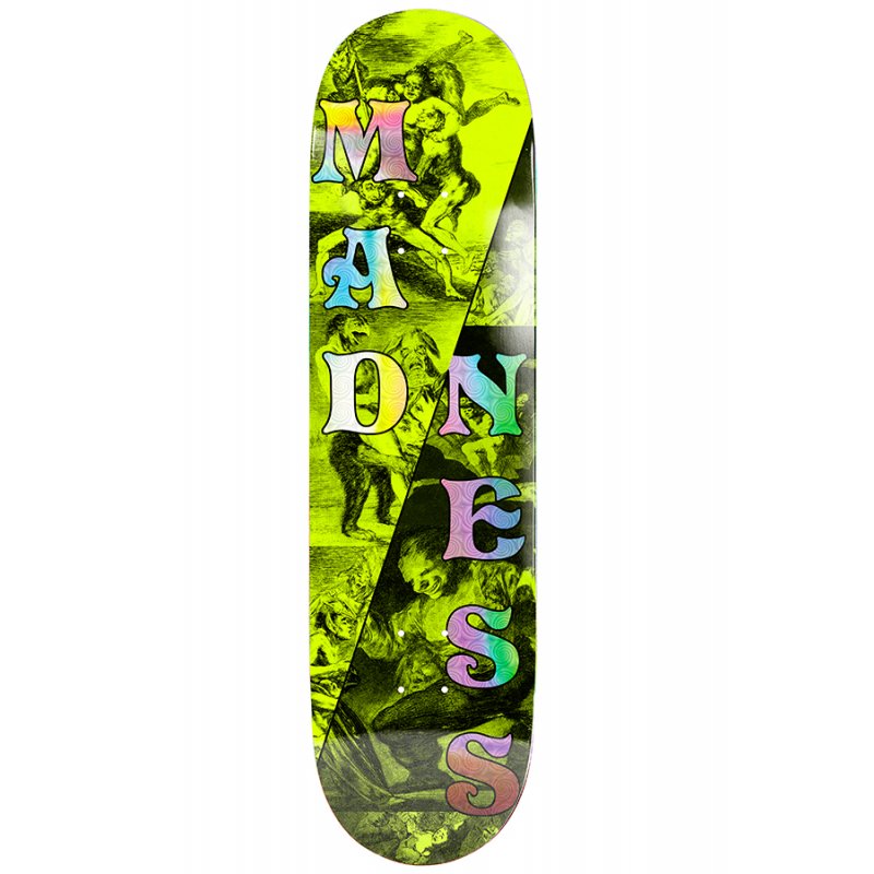 MADNESS – R7 Split Saftey Yellow/ Holographic Tavola Skateboard Deck 8.25"