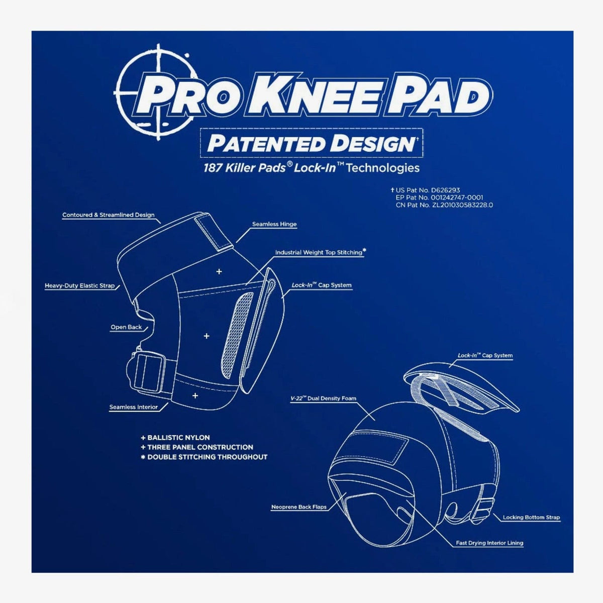 187 KILLER PADS - Pro Knee Knee Pads - Black / White