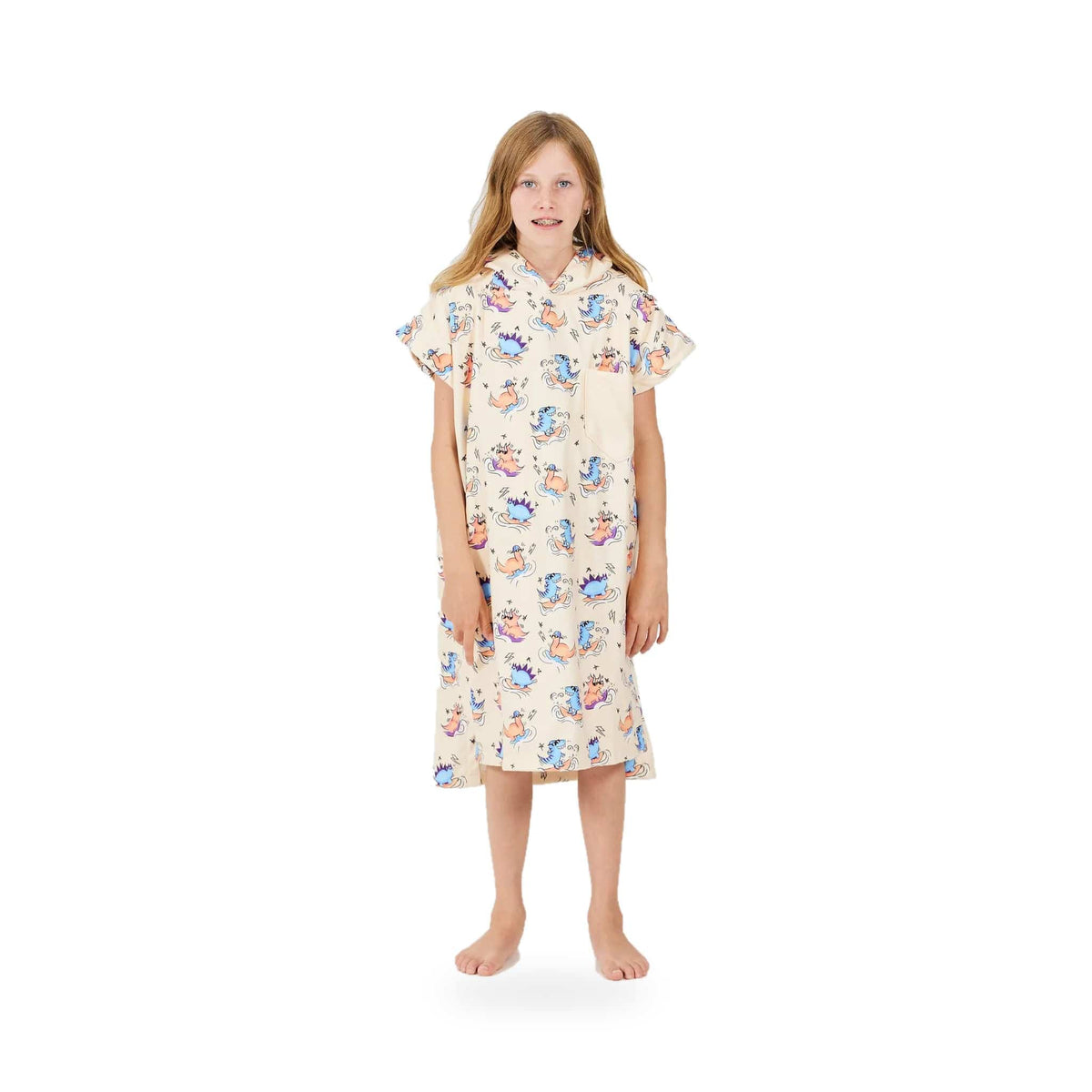 AFTER - Poncho Kid Dino Peach – poncho scontornato su fondo bianco