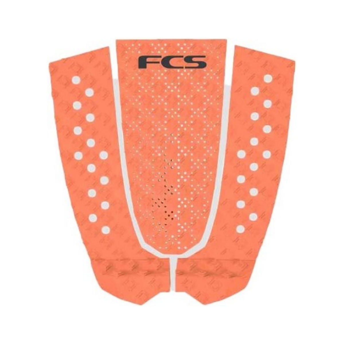 FCS T-3 Eco Eclipse pad surf arancione a tre pezzi su sfondo bianco