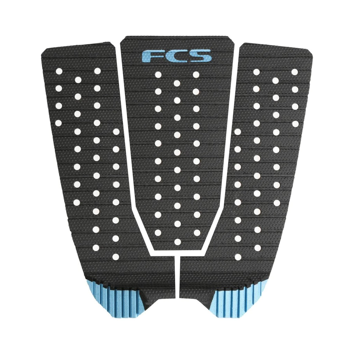 FCS - Pad surf Kolohe Andino Tread-Lite Black/Tranquil Blue 3 Pezzi, vista superiore su sfondo bianco