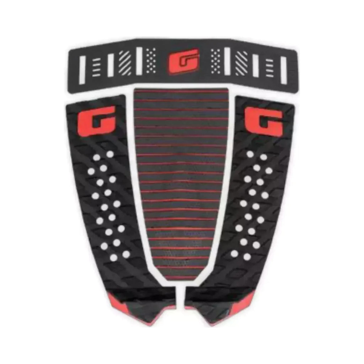 GORILLA - Pad surf Modern Heritage Tail Pad Black/Red, vista superiore su sfondo bianco