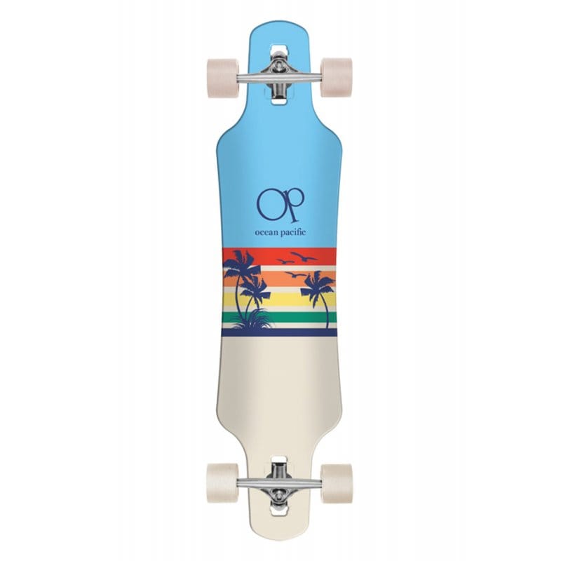 Ocean Pacific Sunset Drop Through Blue/Off White longboard completo 39 x 9.5 pollici