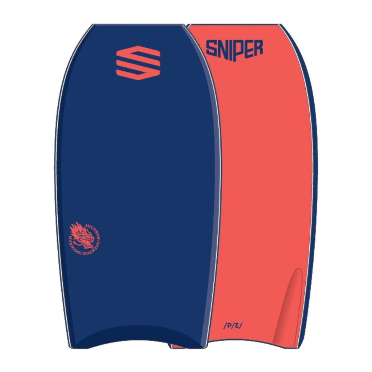 Bodyboard Sniper Shenron PE 40, deck blu e slick corallo; stessa foto fornita per 41 e 42